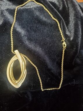 Monet  Pendant Necklace 1980's Cream & Gold Vintage Pendant  on Twisted Chain